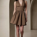 Banana Republic Anisa Deep V-Neck Brown Mini Dress Sz 14T