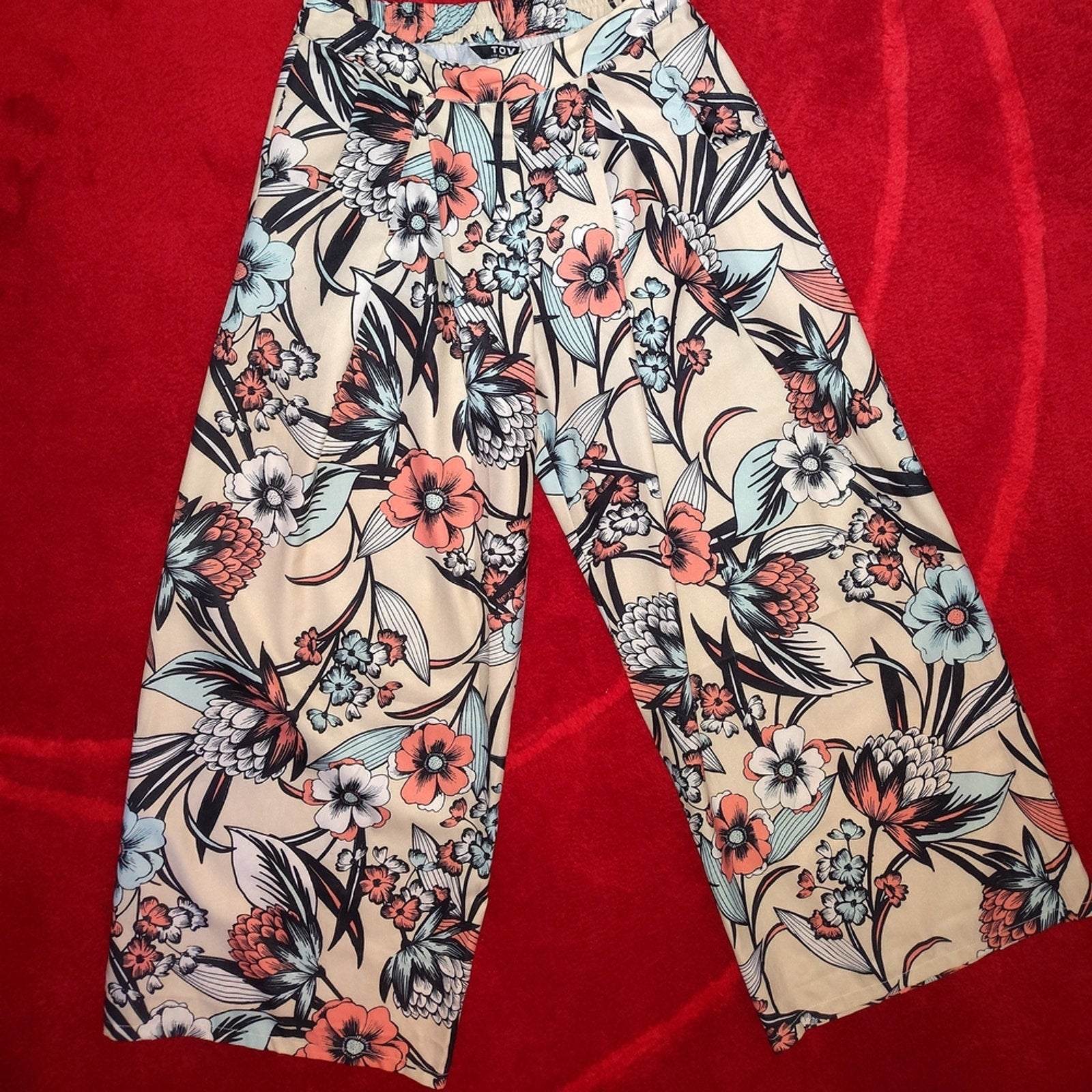 Floral Wide-Leg Pants Sz L 42