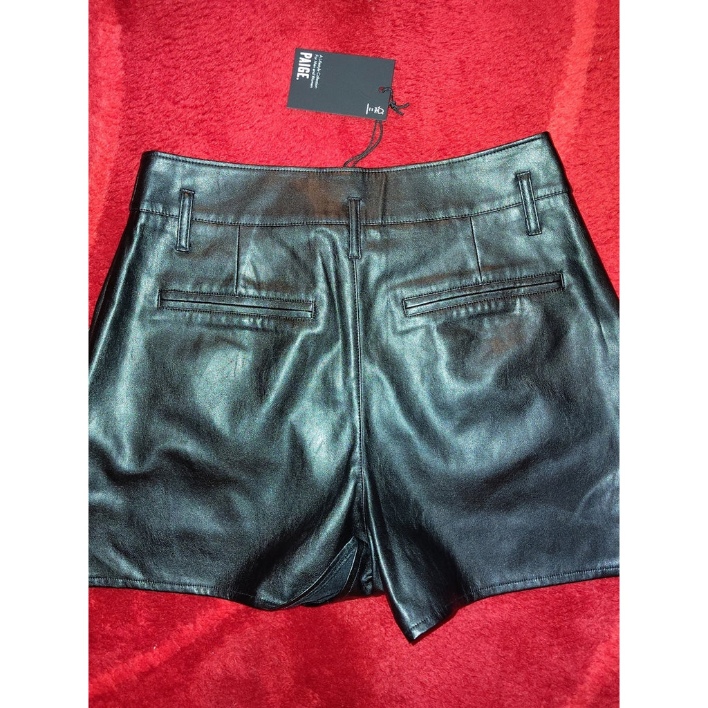 Paige Black Faux Leather Melila High-Waist Shorts Sz 4 No Belt