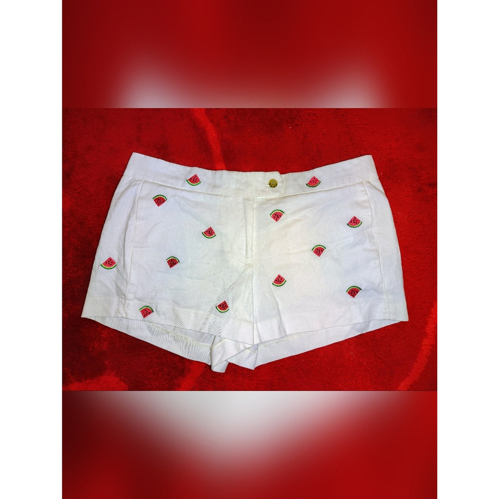J. Crew White Shorts with Pink & Green Watermelon Embroidery Sz 8
