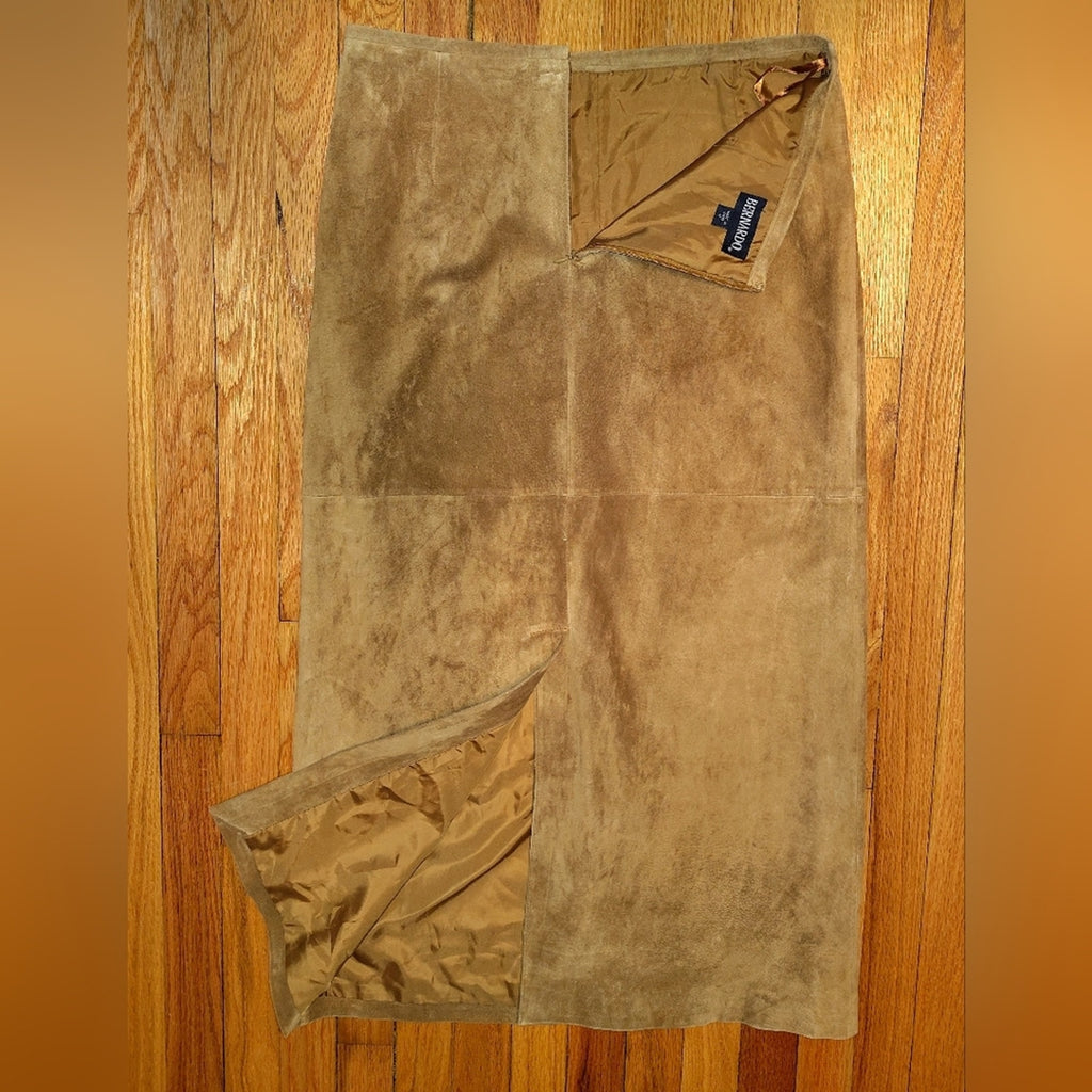 Bernardo Tan Suede Pencil Skirt Sz 12