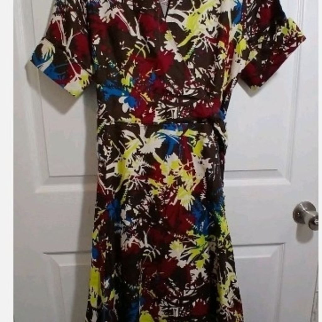 Vintage 100% Linen Floral Midi Dress Sz 18 W