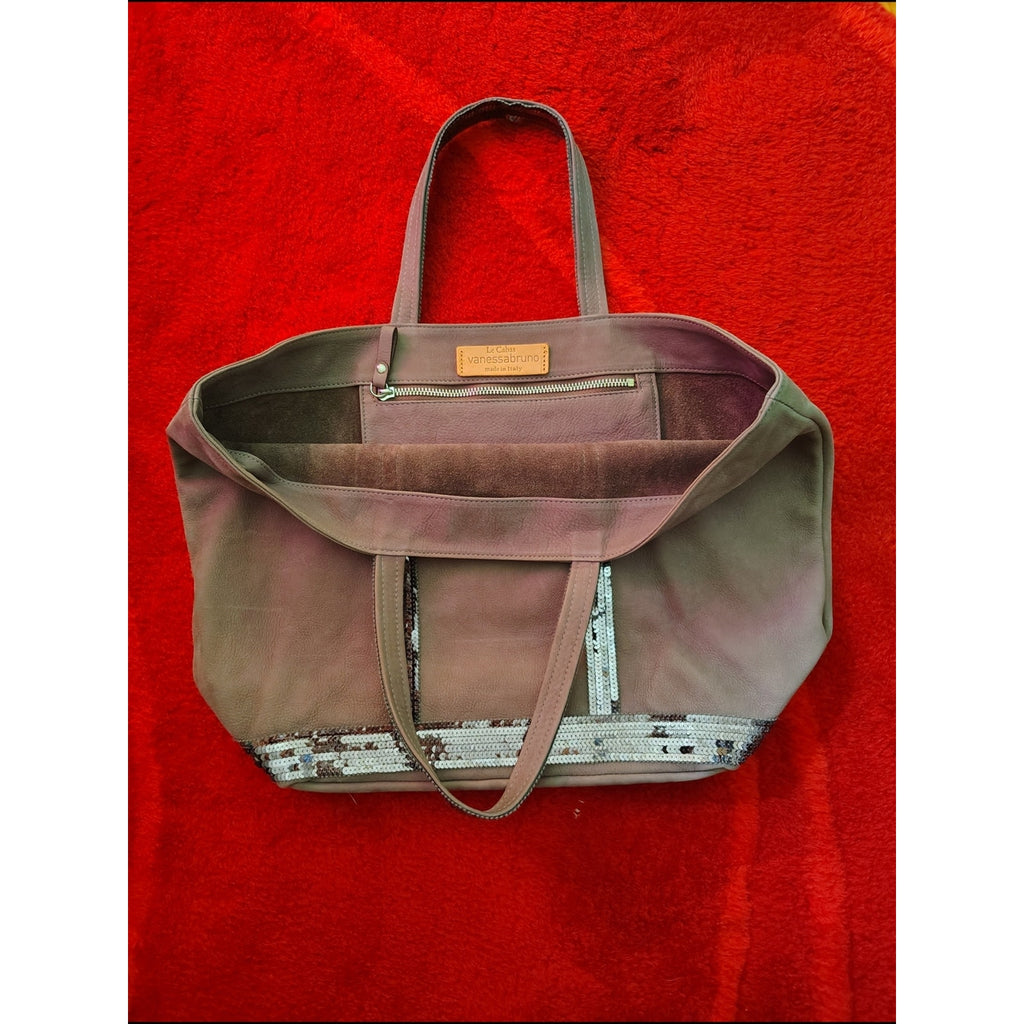 Vanessa Bruno New Leather & Sequin-Trim Tote Bag - Taupe