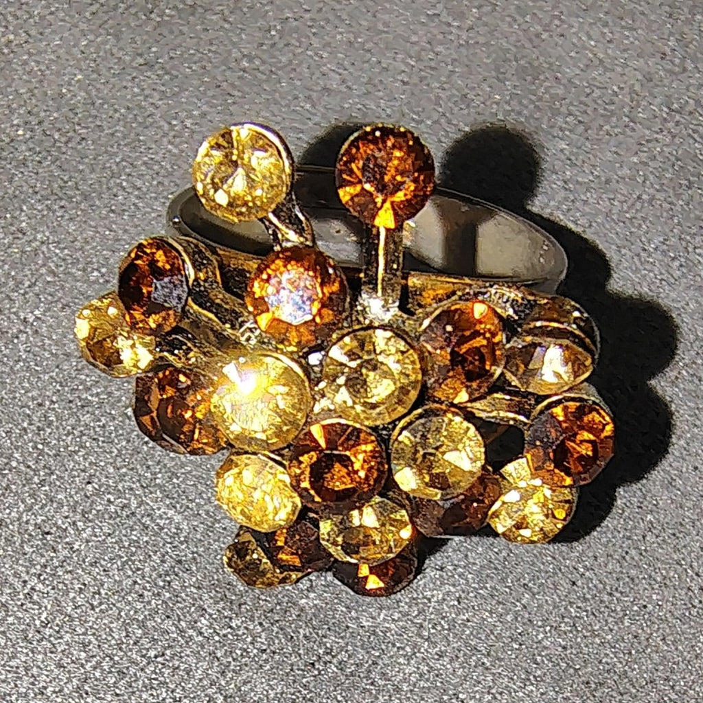 Vintage Elegant Gold and Brown Cluster Ring - adjustable