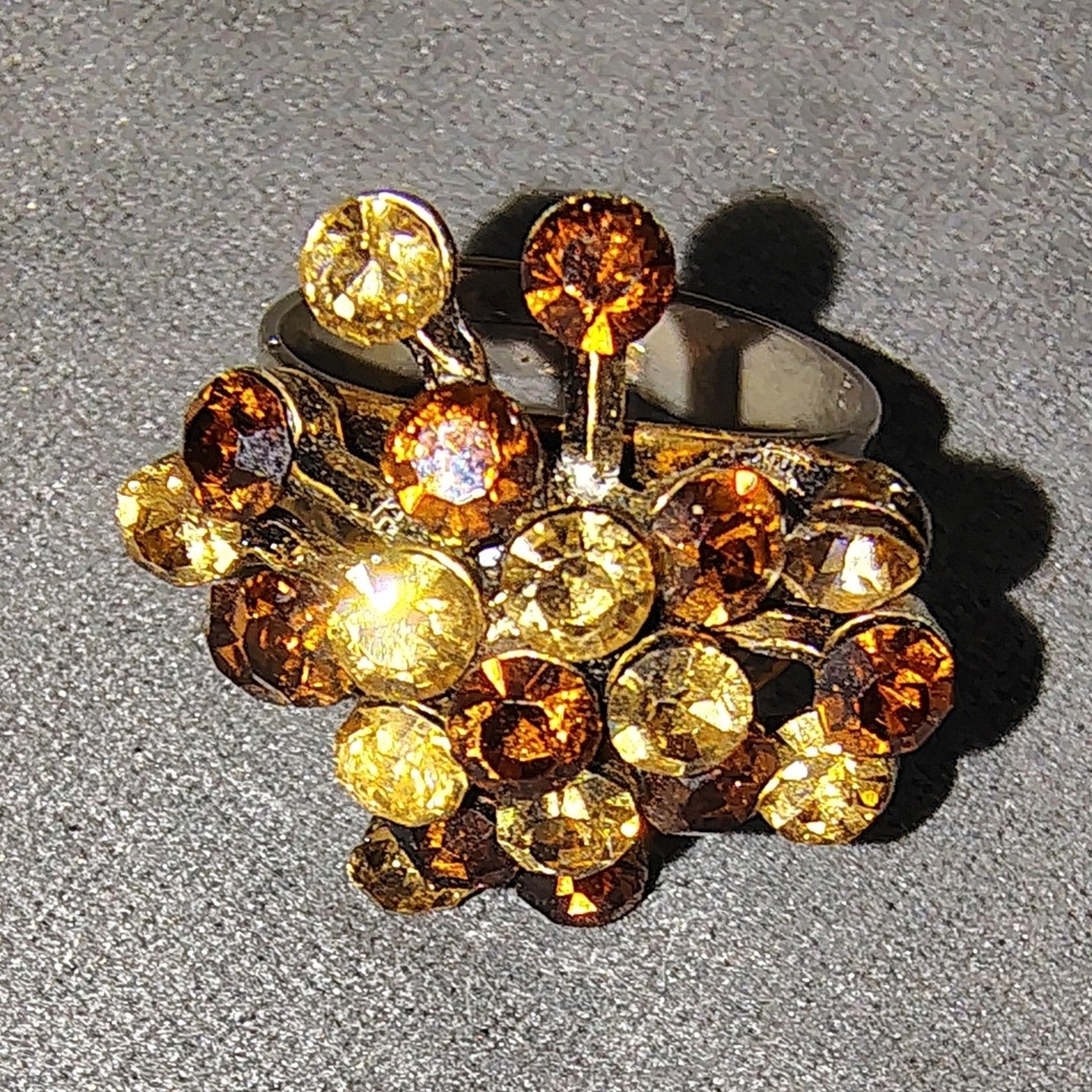 Vintage Elegant Gold and Brown Cluster Ring - adjustable