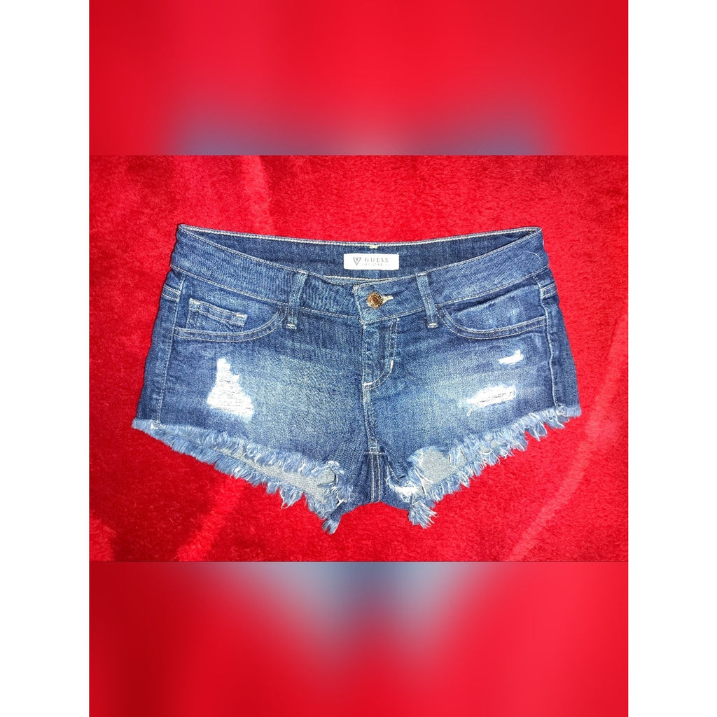 GUESS Blue Distressed Frayed Denim Shorts Sz 25