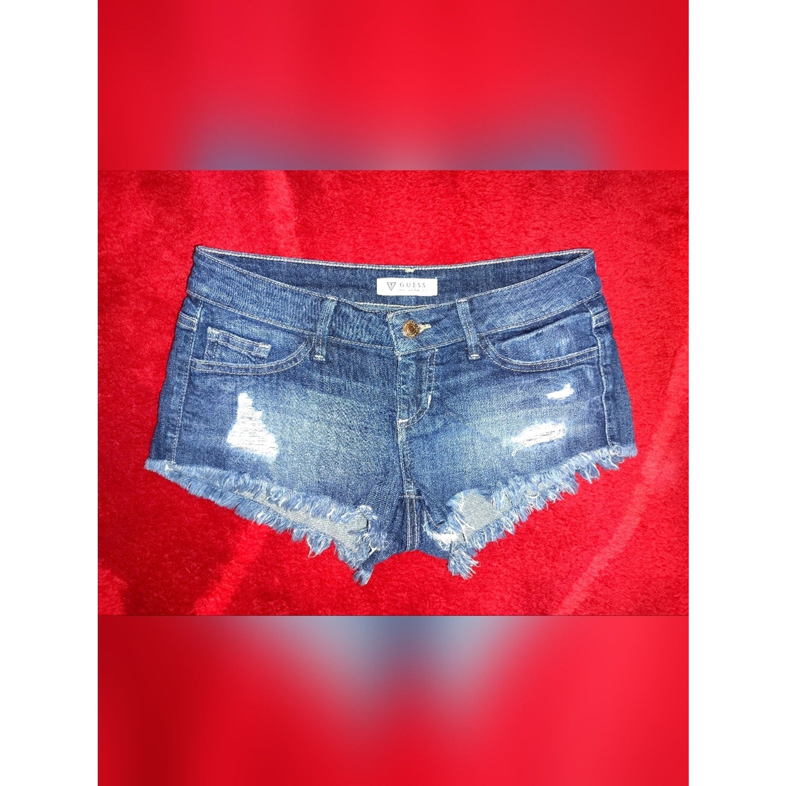 GUESS Blue Distressed Frayed Denim Shorts Sz 25