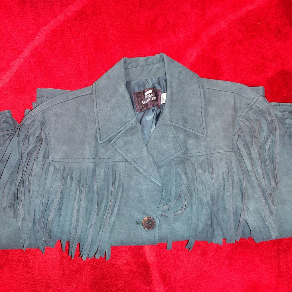 Urban Outfitters Green Faux Suede Fringe Shirt Jacket S