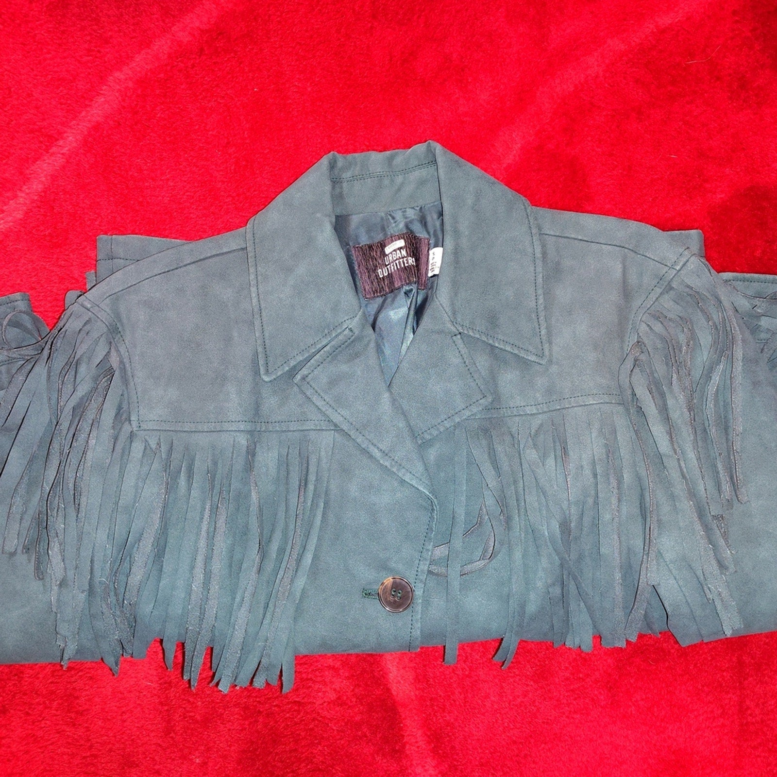 Urban Outfitters Green Faux Suede Fringe Shirt Jacket S