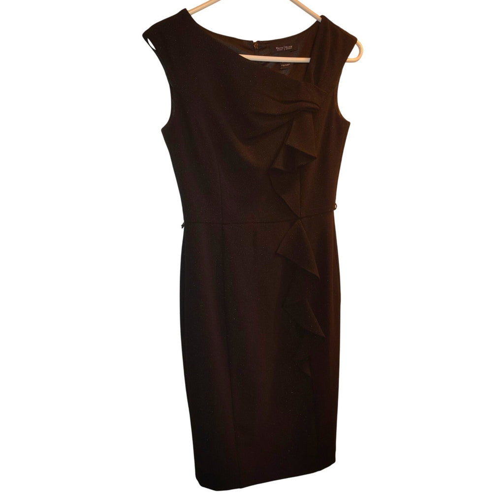 White House Black Market, Black glittered asymmetrical ruffle detail dress SZ 0