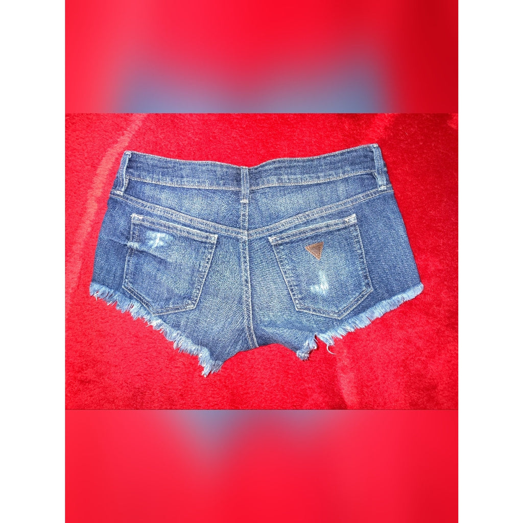 GUESS Blue Distressed Frayed Denim Shorts Sz 25