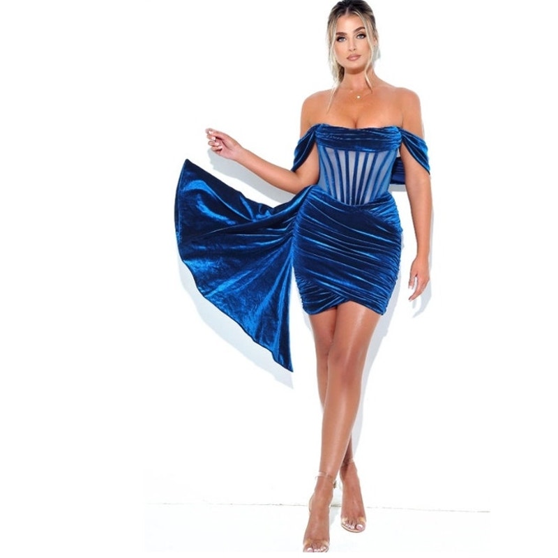 Miss Circle NWT Irisa Teal Draping Off Shoulder Corset Dress Sz XXS