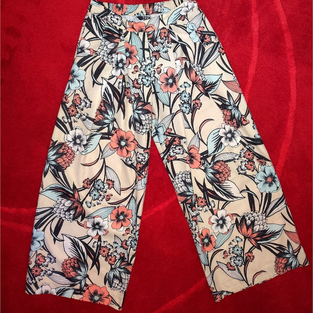 Floral Wide-Leg Pants Sz L 42