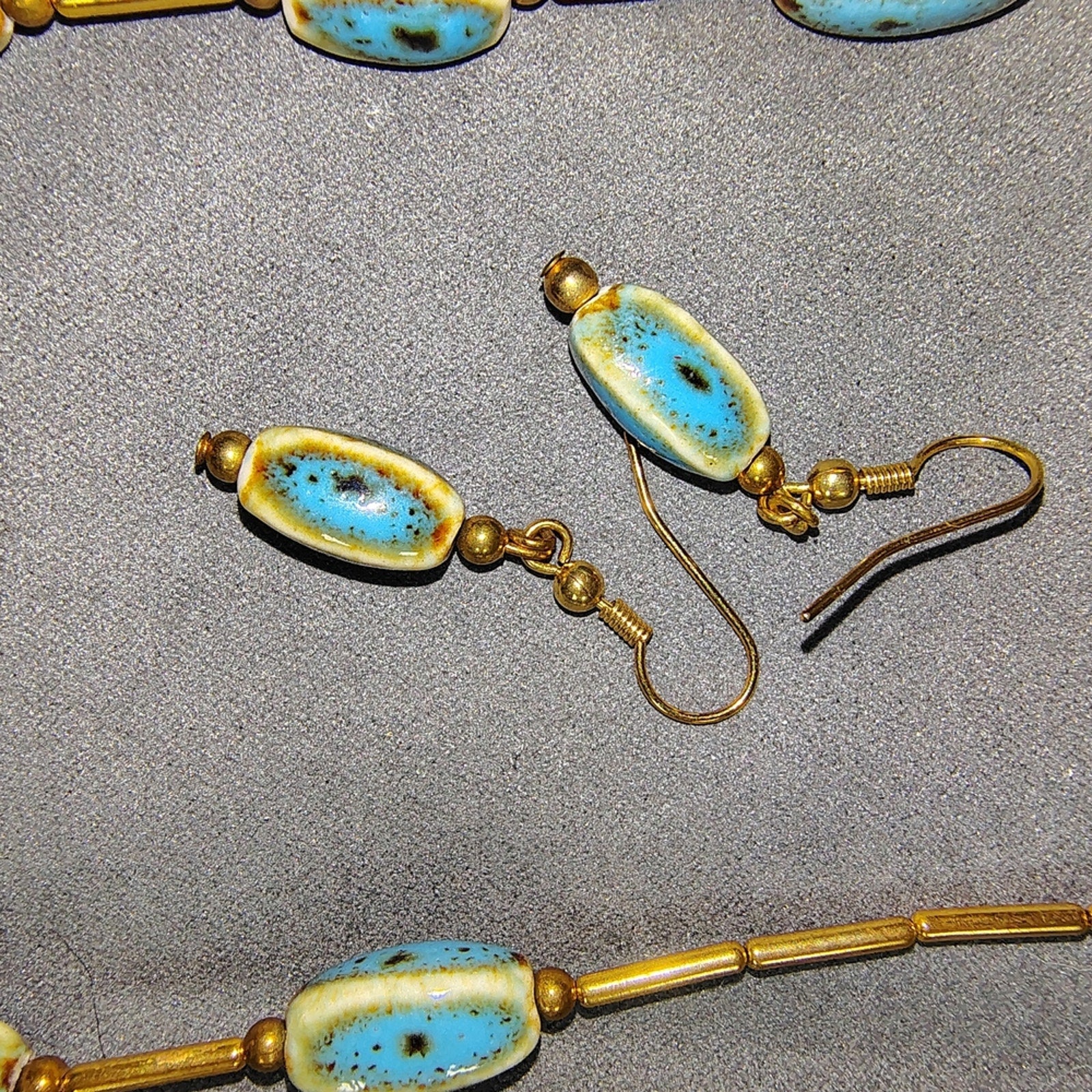 Gold-Tone Necklace & Earrings Set with Turquoise Blue Beads
