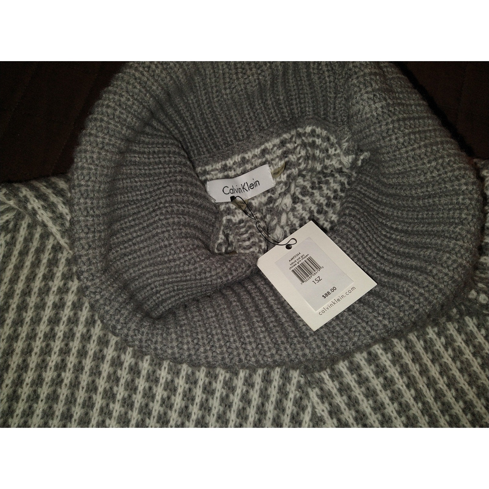 Calvin Klein Gray and White Knit Poncho OS