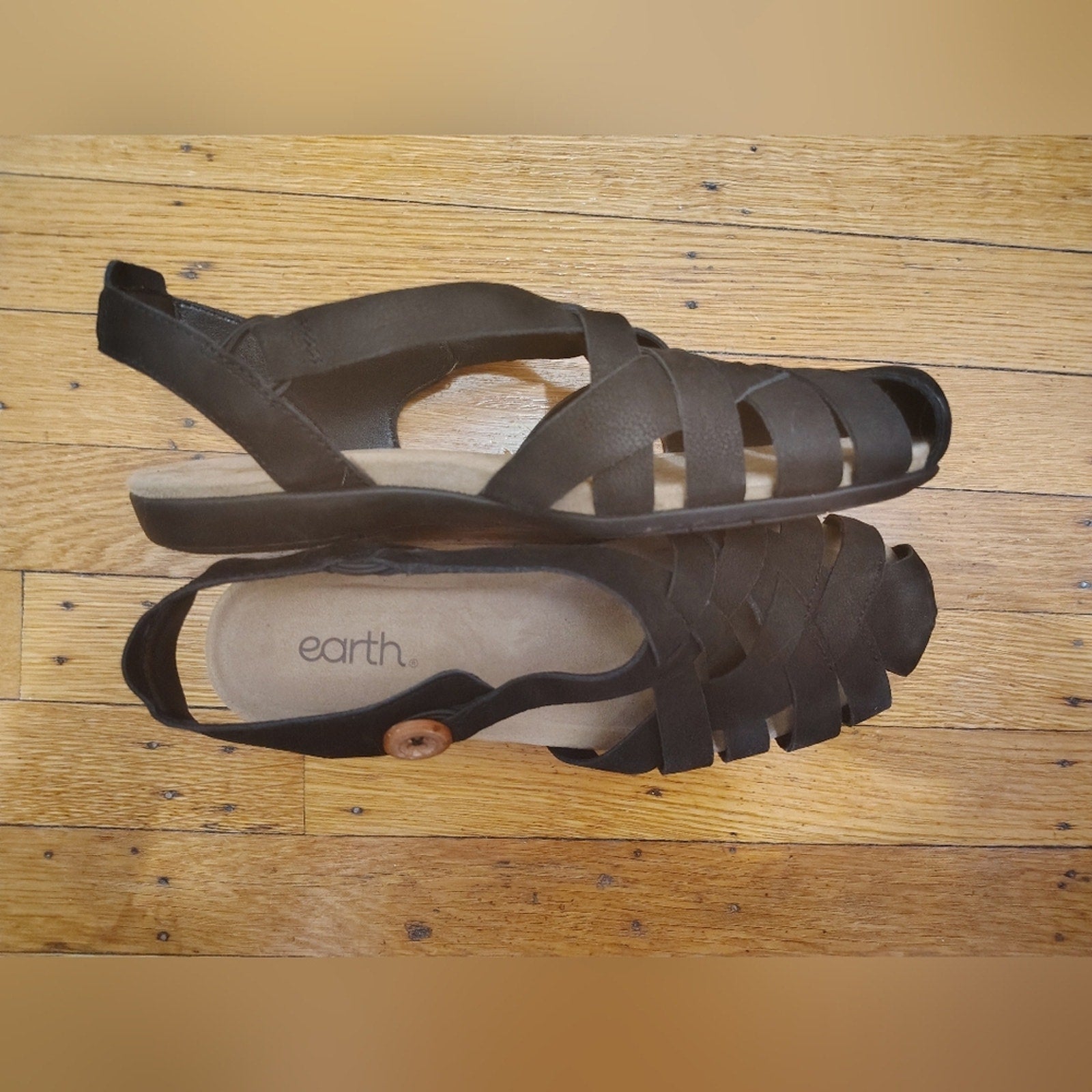 Earth Black Strappy Sandals