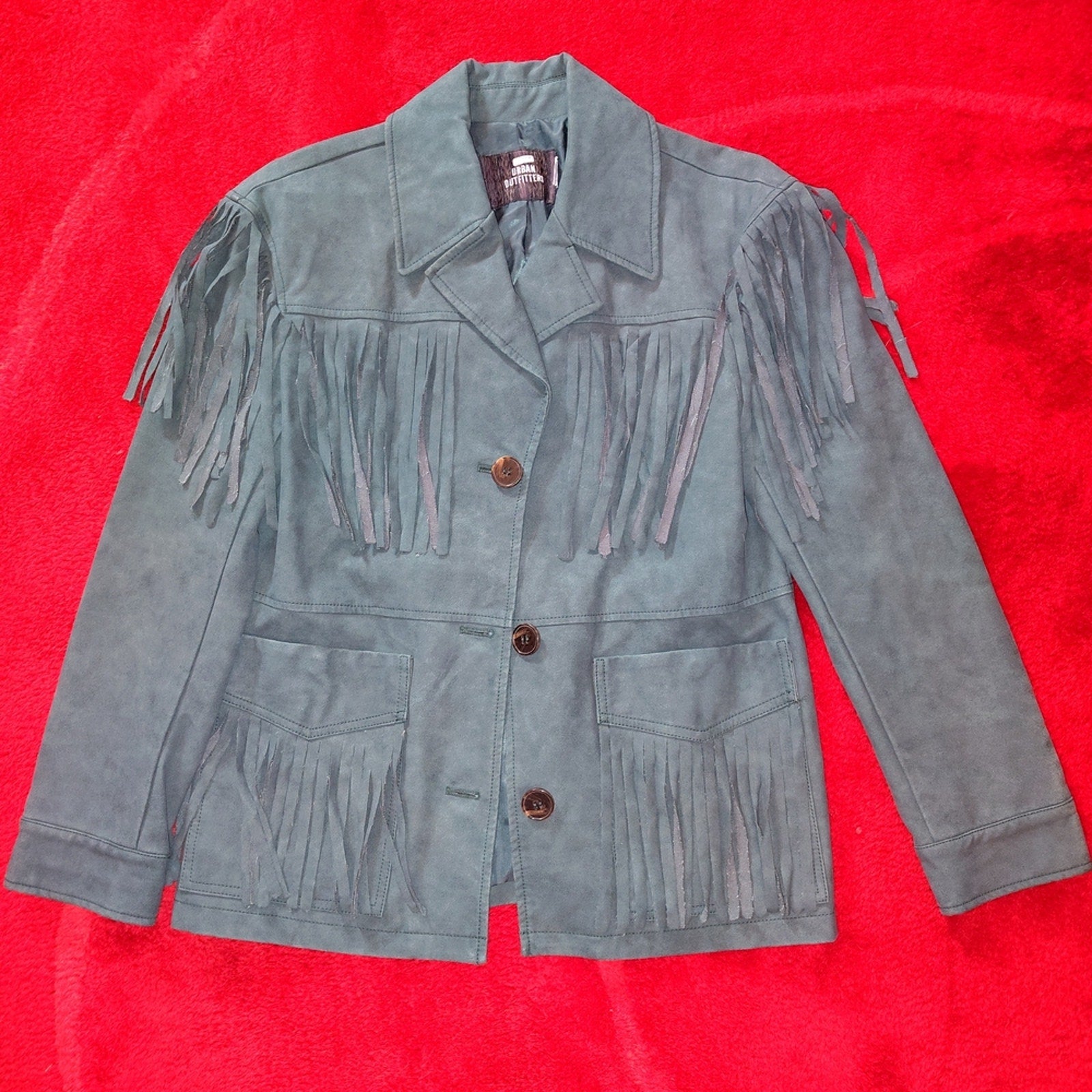 Urban Outfitters Green Faux Suede Fringe Shirt Jacket S