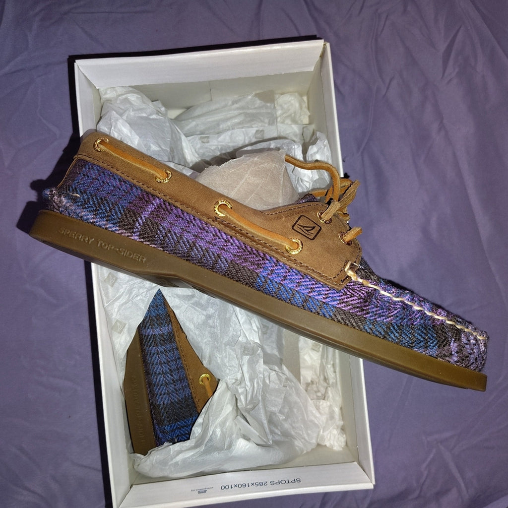 Sperry Women's Plaid Boat Shoes - Brown and Purple Sz 7.5