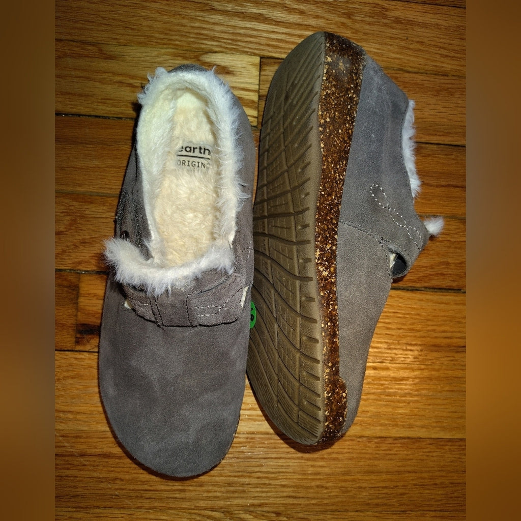 Earth Origins Gray Faux-Fur Lined Women's Slip-On Shoes 7.5