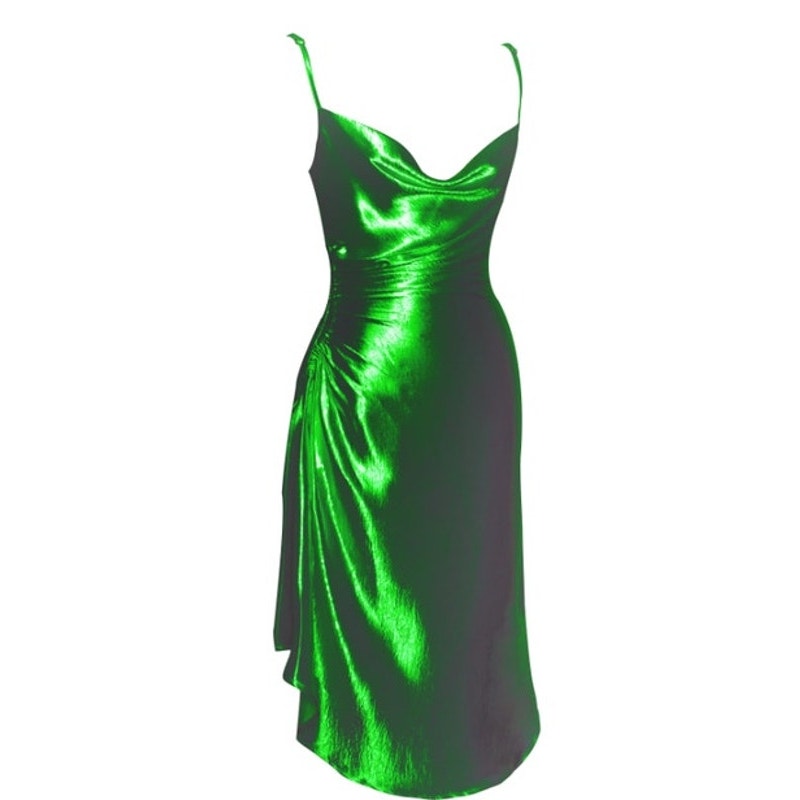 Miss Circle NWT Montego Drawstring Satin Dress Green
