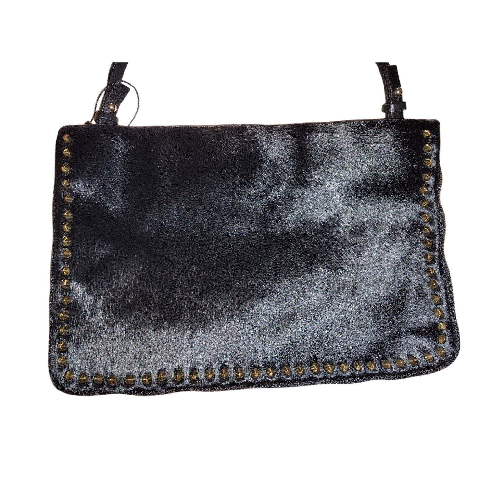 Zara NWOT Pony hair and leather studded shoulder bag
