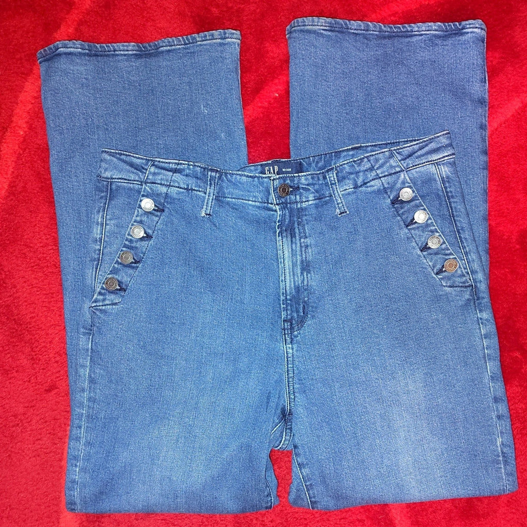 GAP Button Pocket 70's Rise Denim Flare Jeans Sz 16
