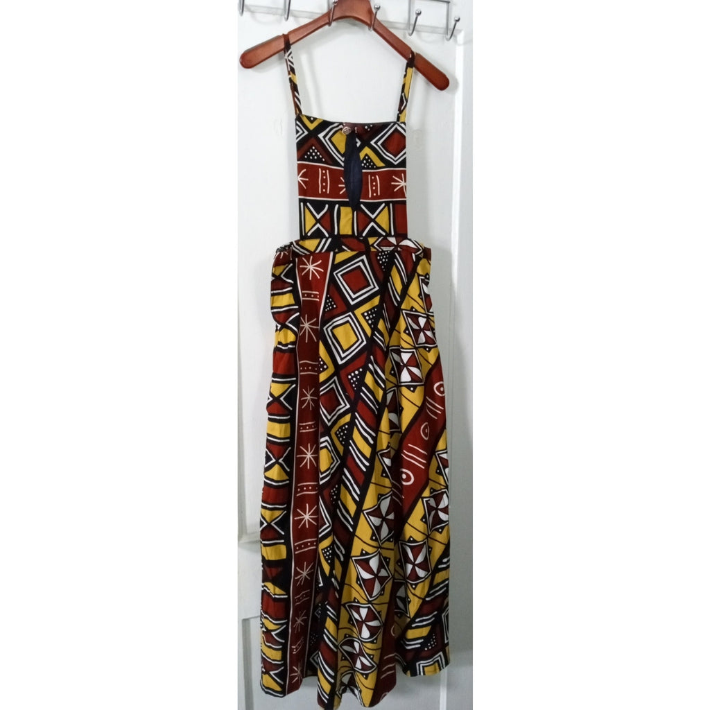 Handmade Tribal Print Smock Maxi Dress w Pockets Sz M