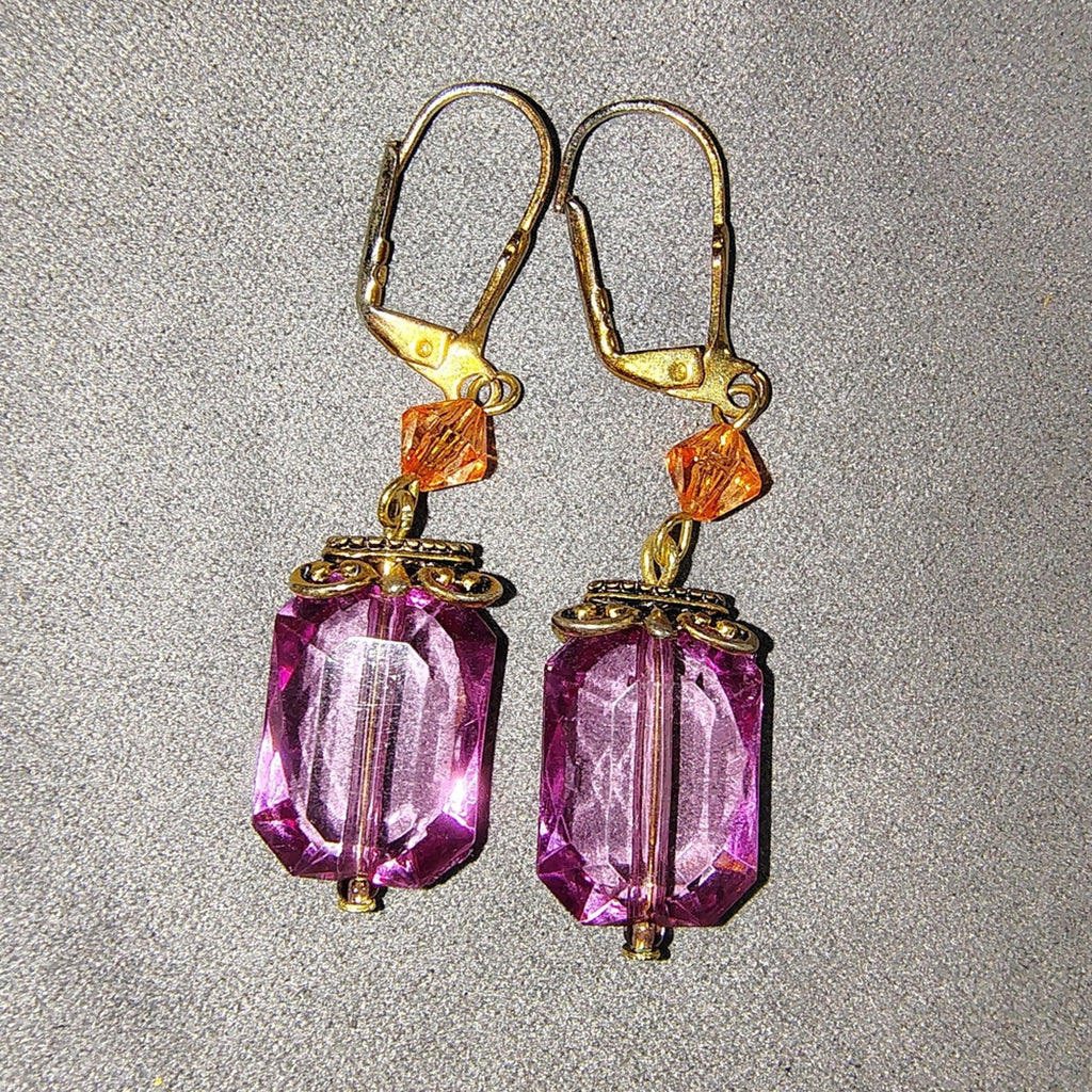 Vintage Pink & Orange Crystal Drop Earrings