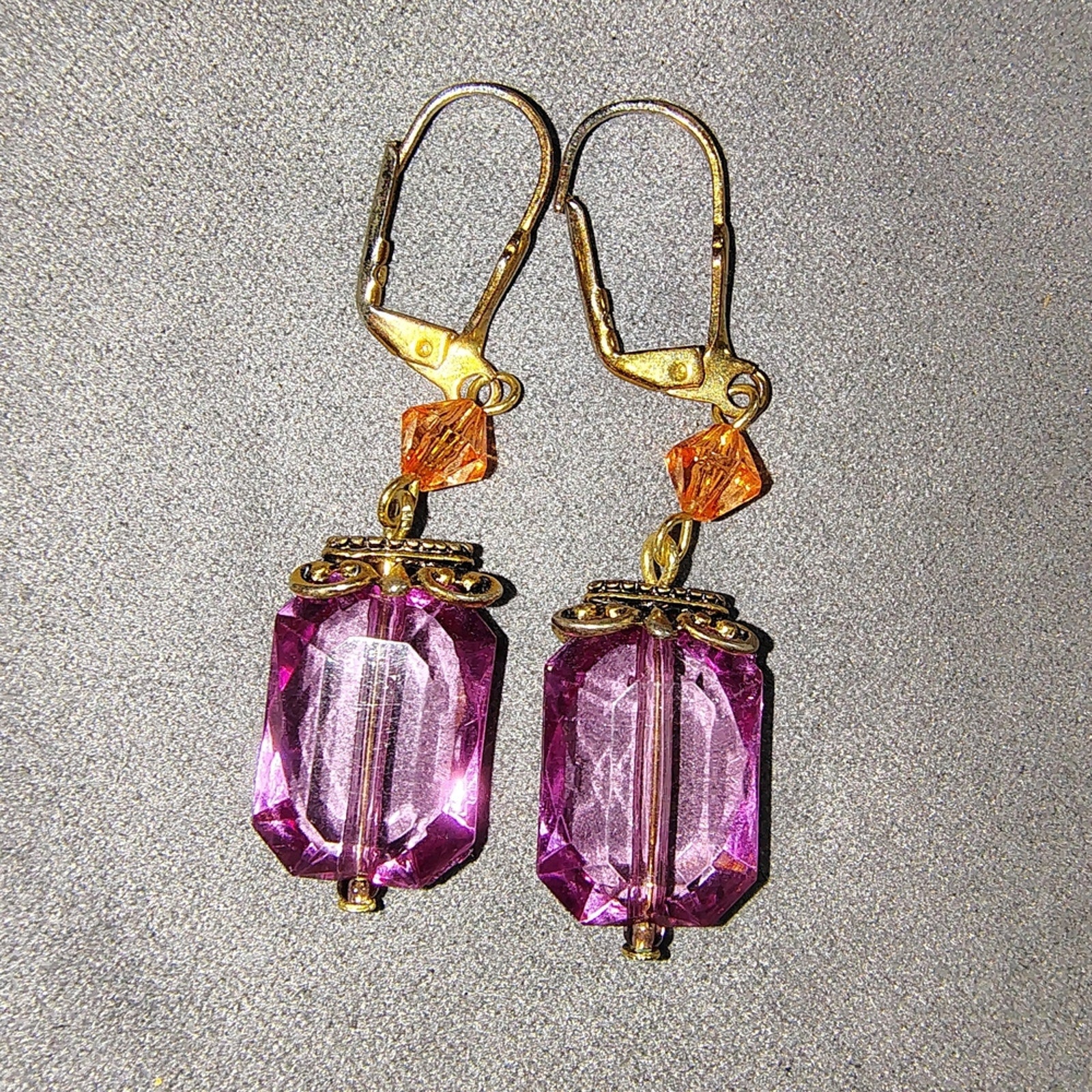 Vintage Pink & Orange Crystal Drop Earrings