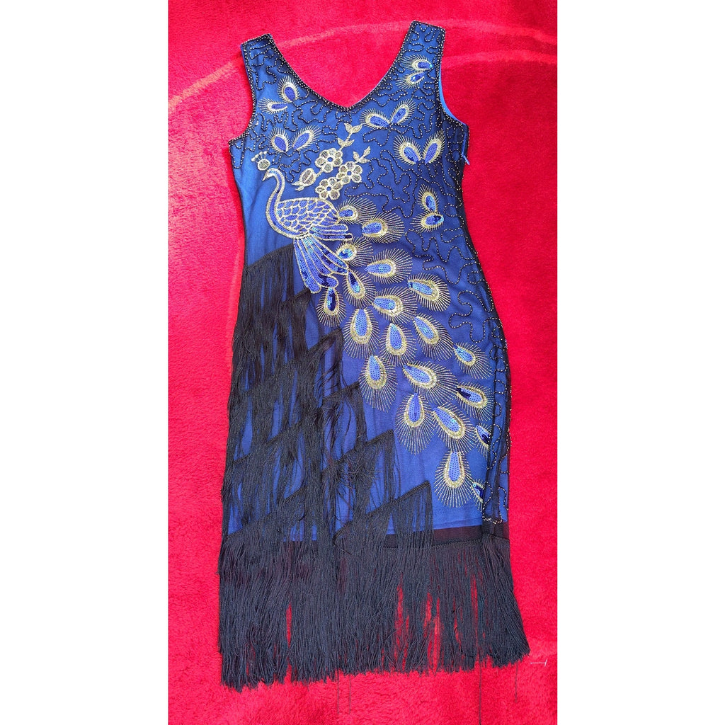 Peacock Sequins & Fringe Flapper Style Dress Size 8