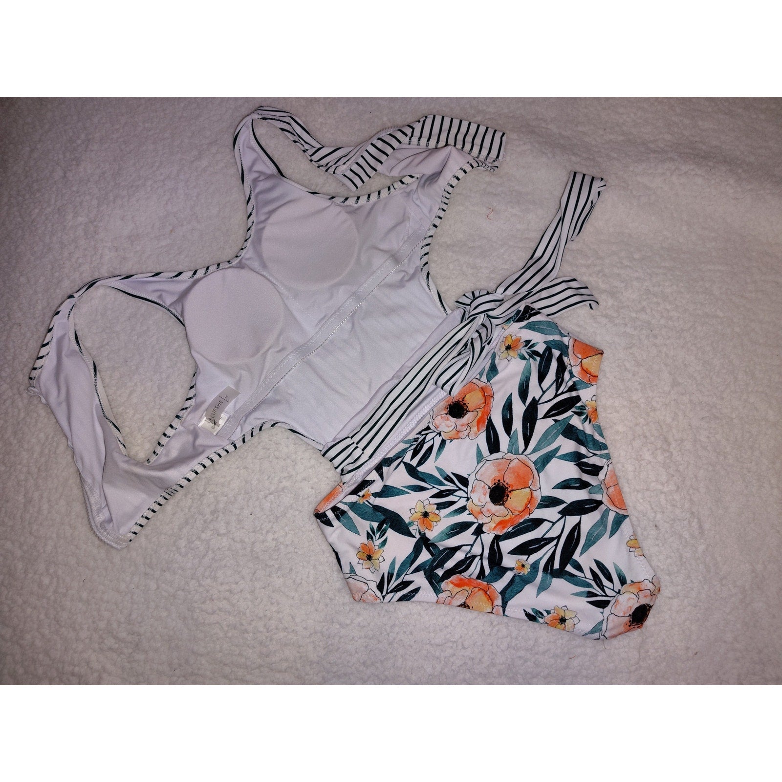 Cupshe Miss U Poppy Print Monokini Stripes and Floral Sz S NWOT