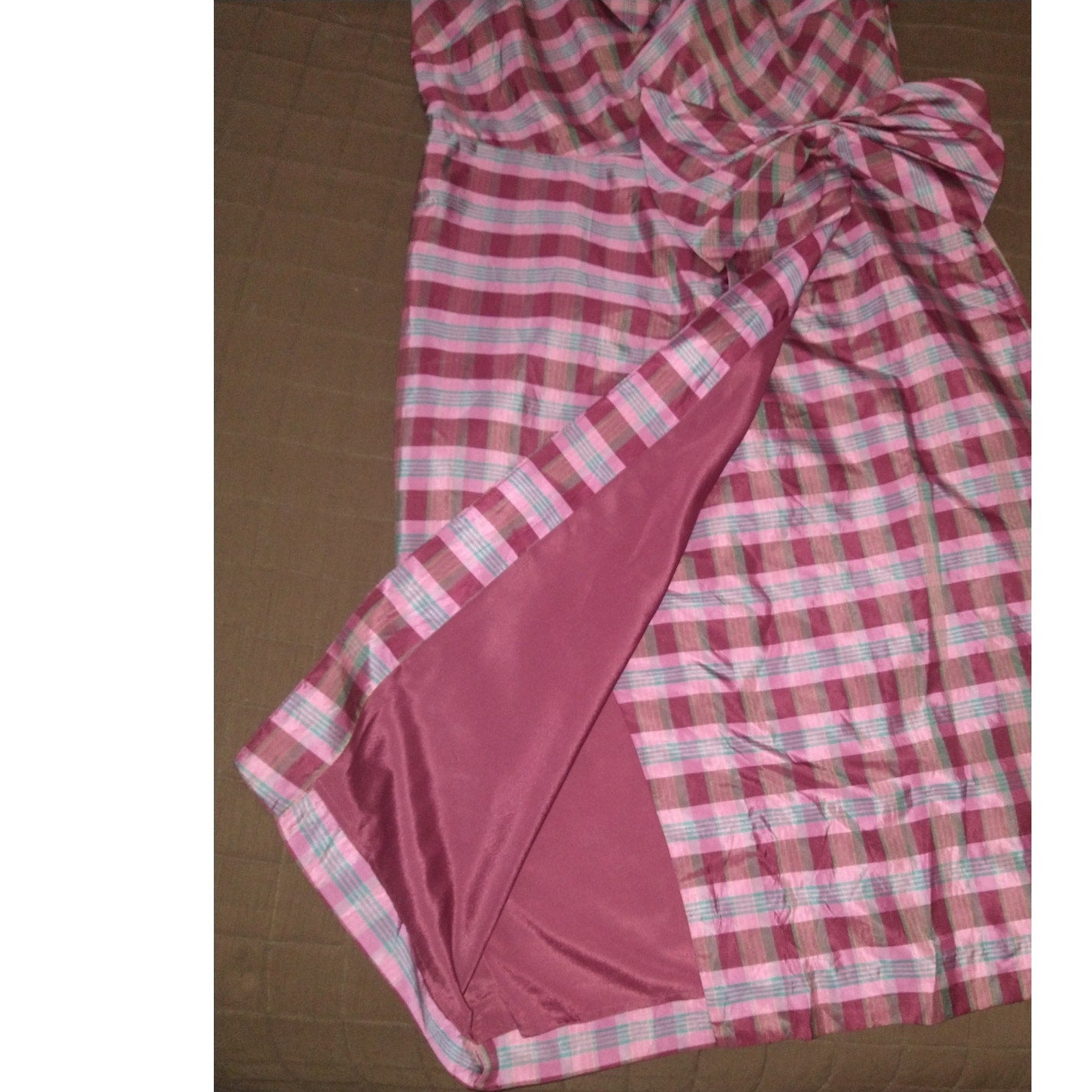 J. Crew Silk One Shoulder Pink plaid dress SZ 14
