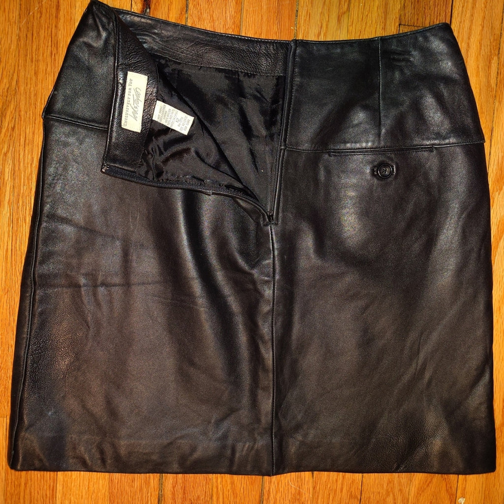 Vintage Lord&Taylor Classic Black Leather Mini Skirt Sz 12