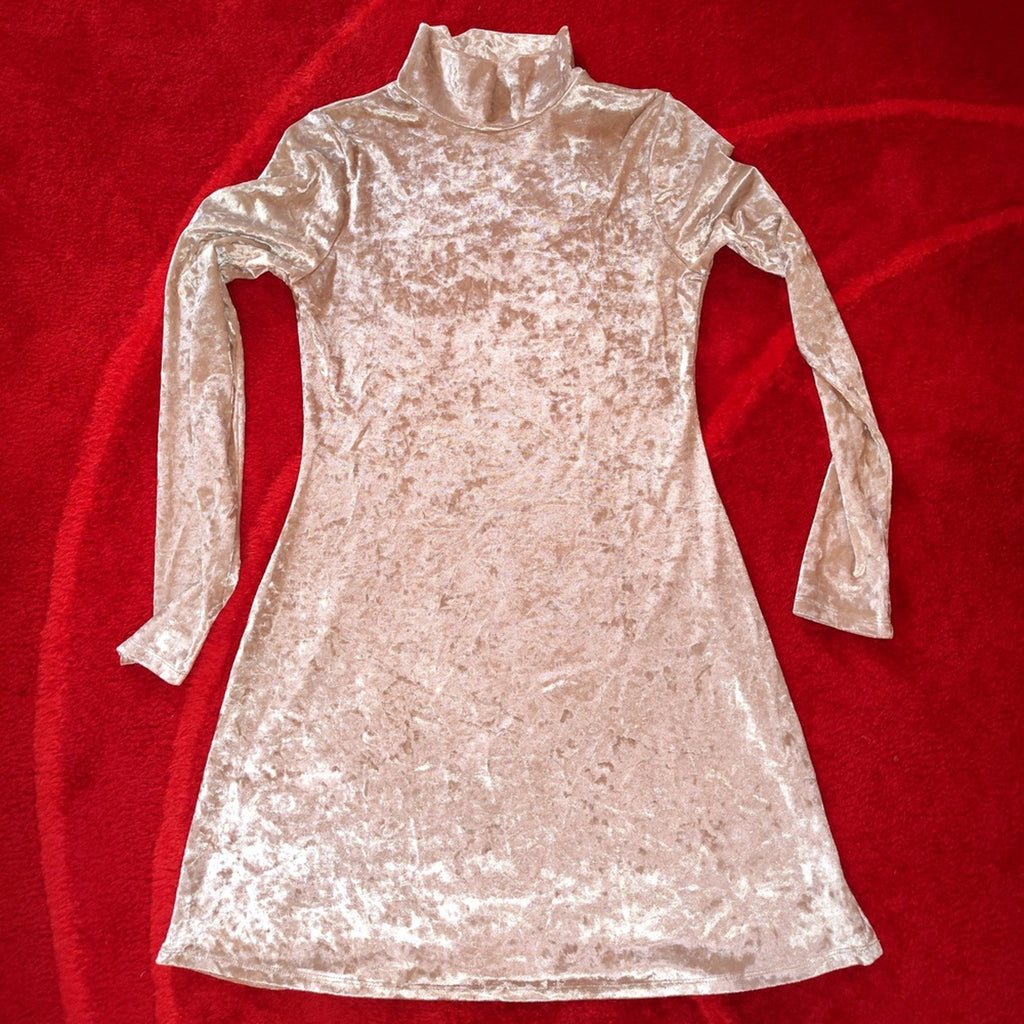 Kimchi Blue Cream Velvet Mini Turtleneck Dress M