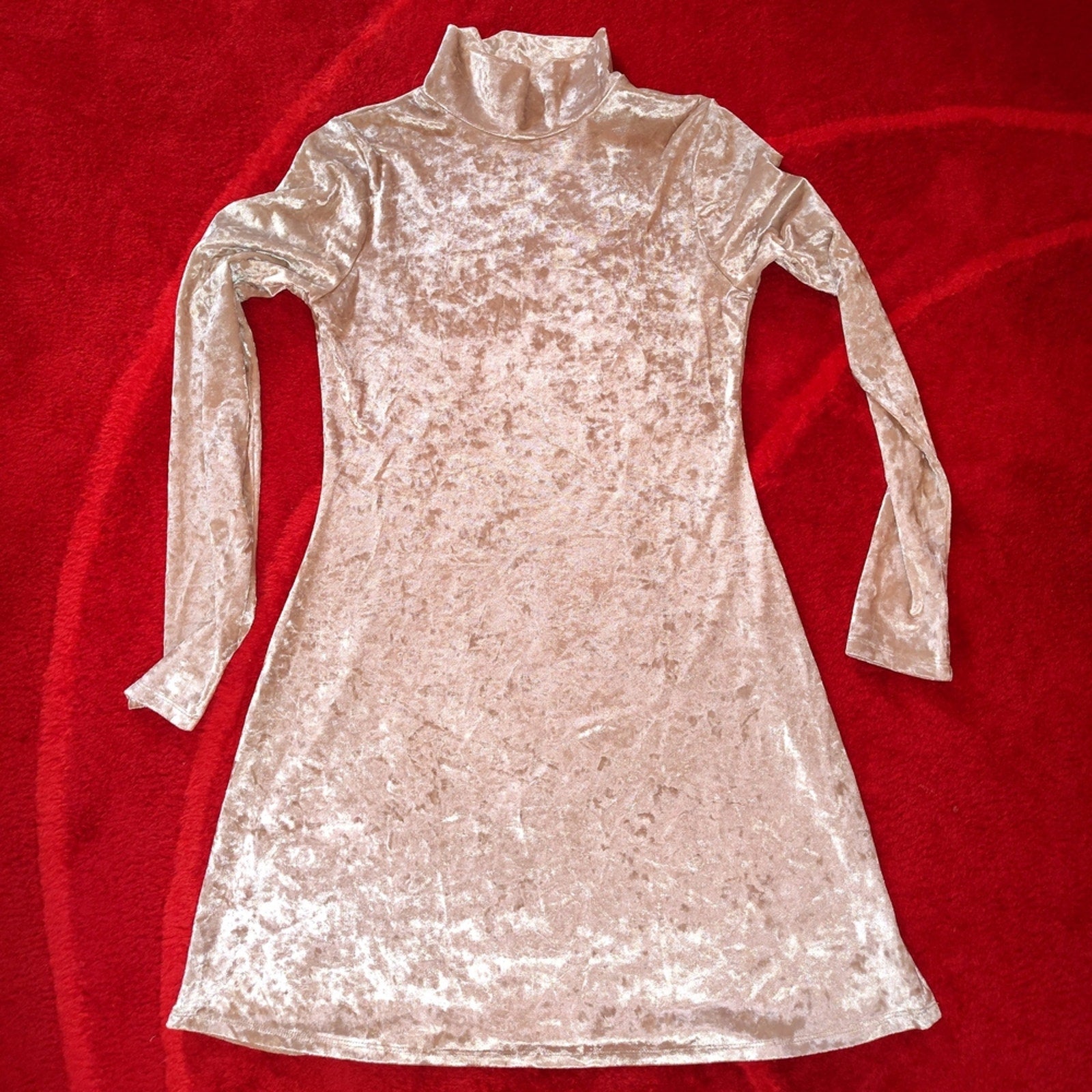 Kimchi Blue Cream Velvet Mini Turtleneck Dress M