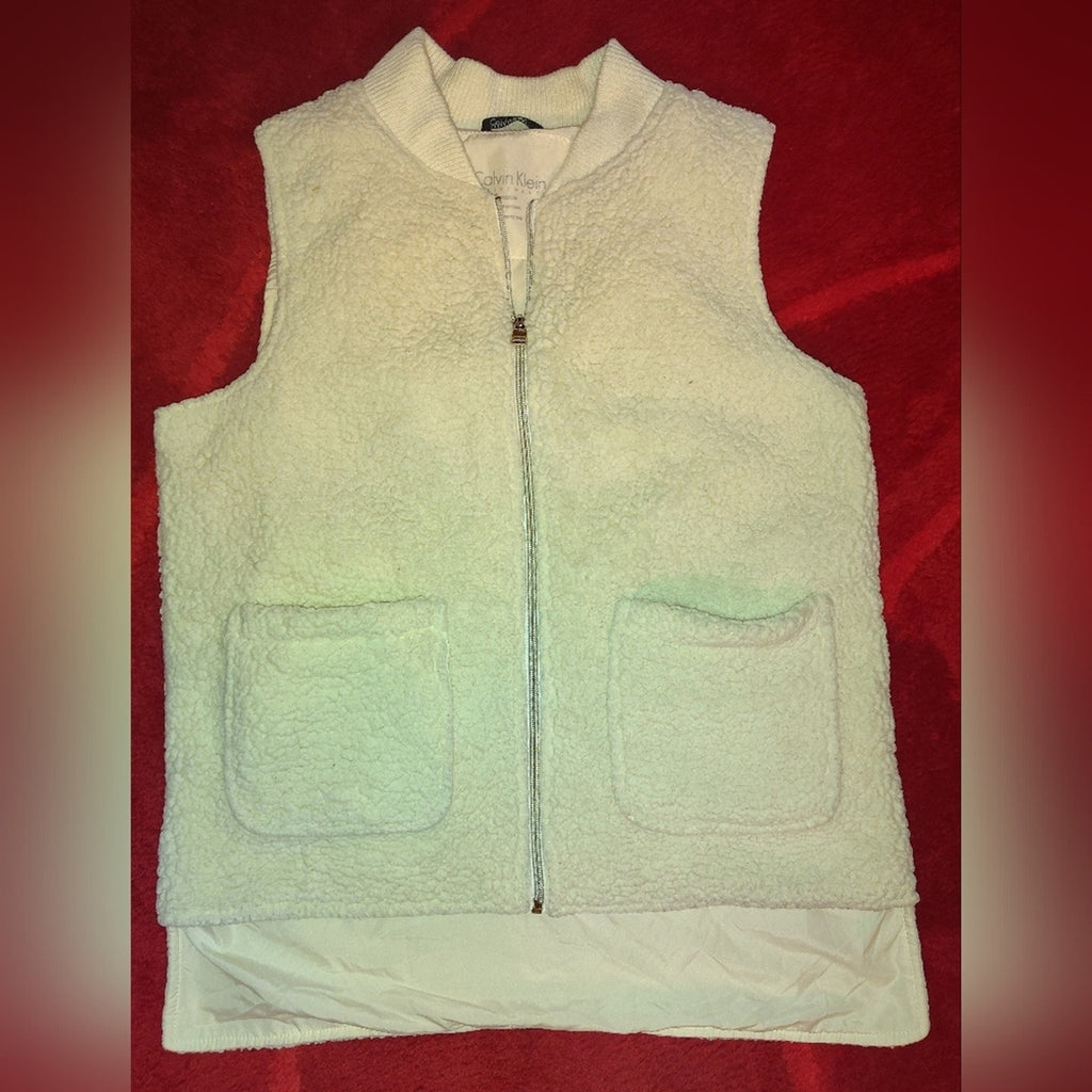 Calvin Klein Cream Fleece Vest Sz M