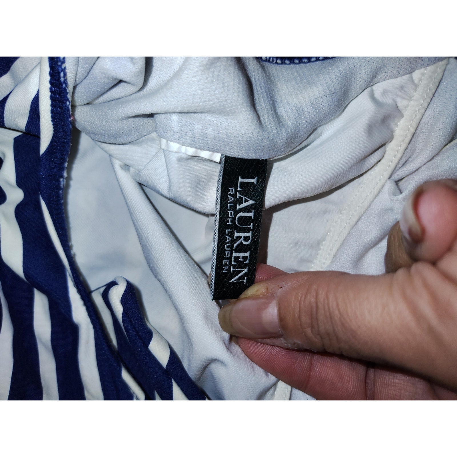 Lauren EUC Lowcut Swimsuit Blue & White Stripes SZ L