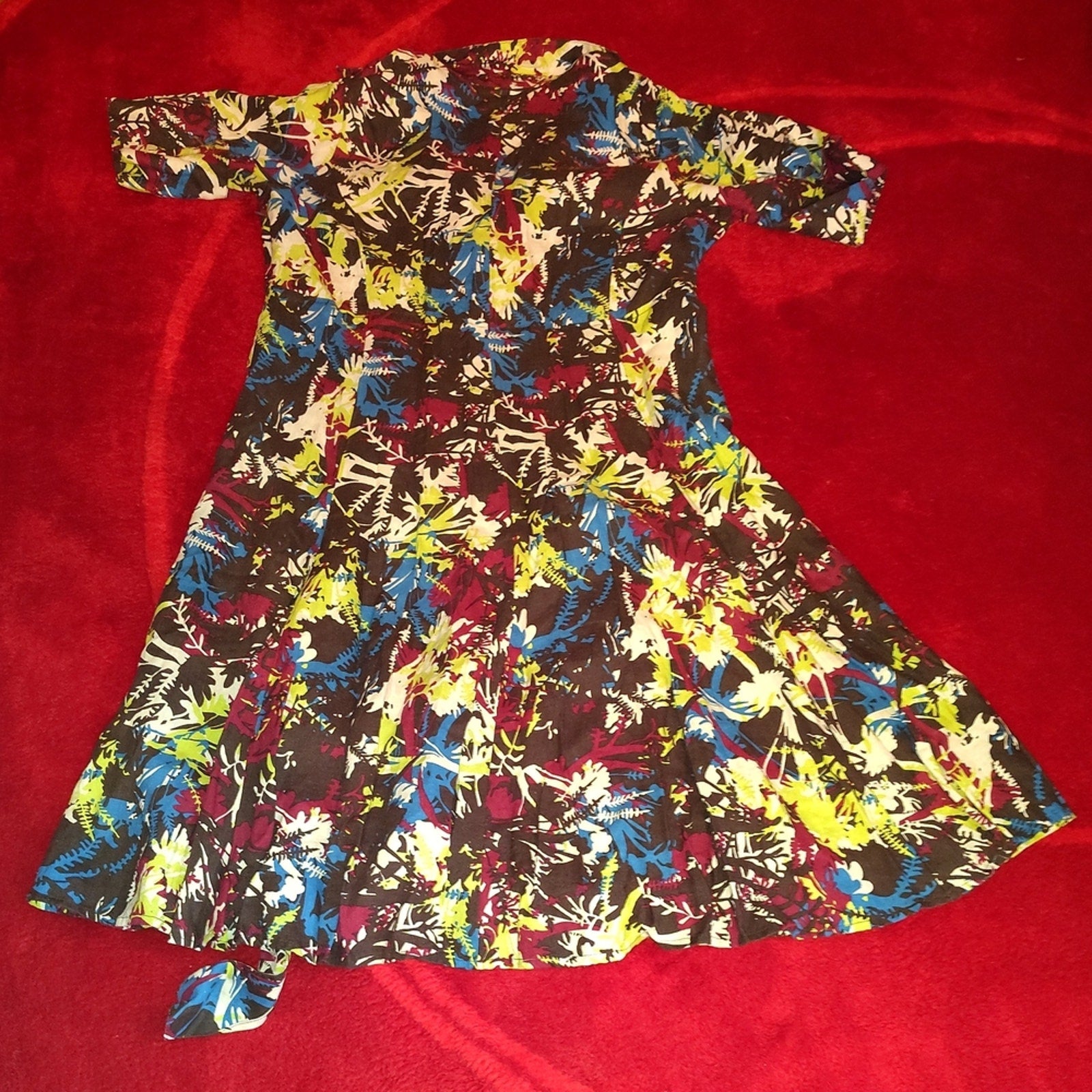 Vintage 100% Linen Floral Midi Dress Sz 18 W
