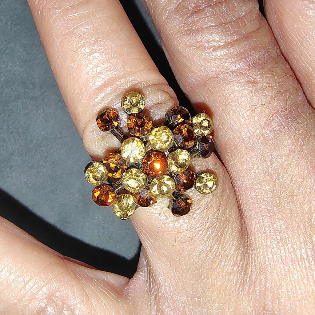 Vintage Elegant Gold and Brown Cluster Ring - adjustable