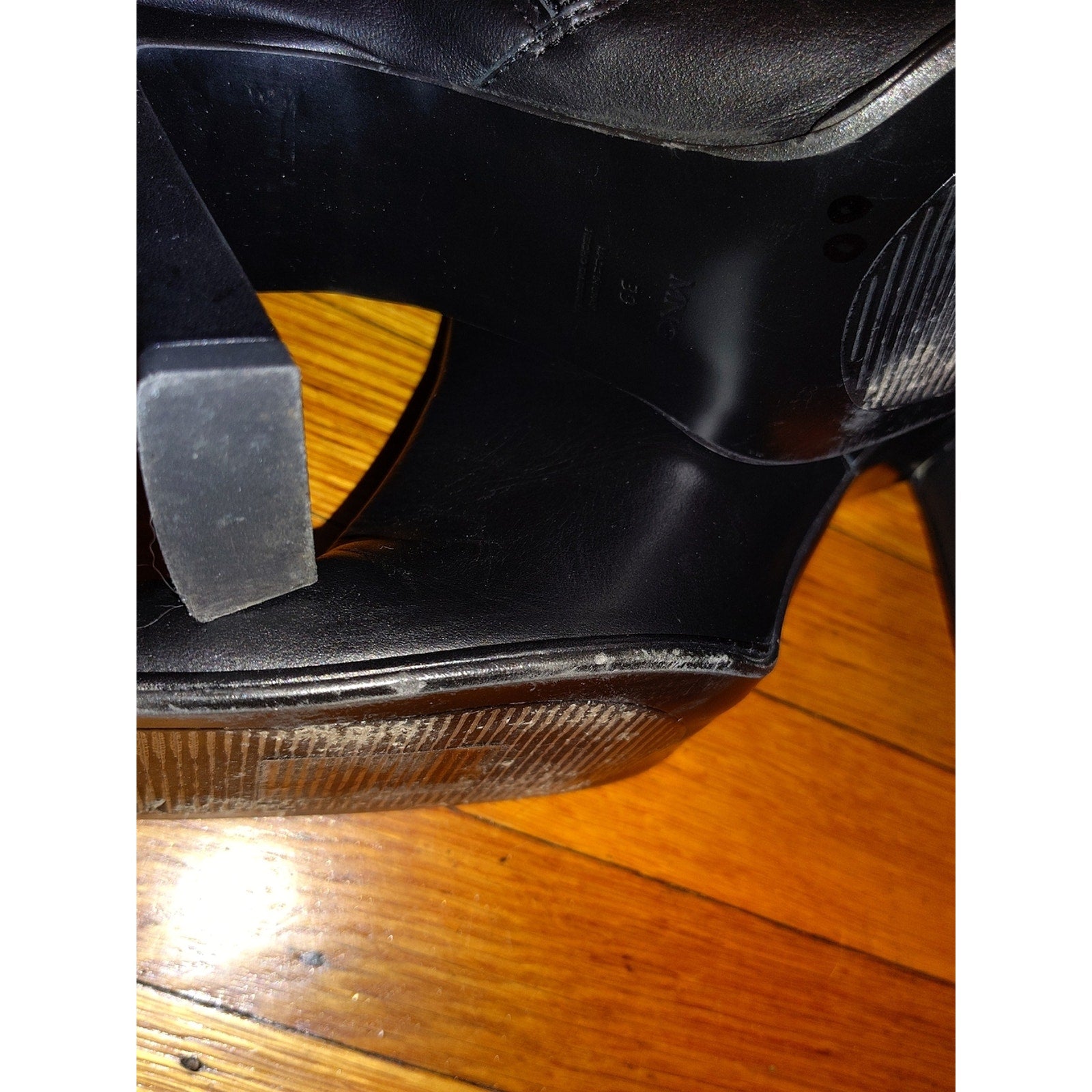 Mango Black Leather Square-Toe Ankle Booties Sz 39