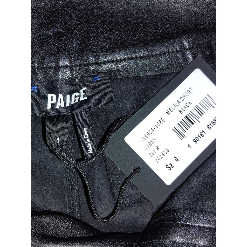Paige Black Faux Leather Melila High-Waist Shorts Sz 4 No Belt