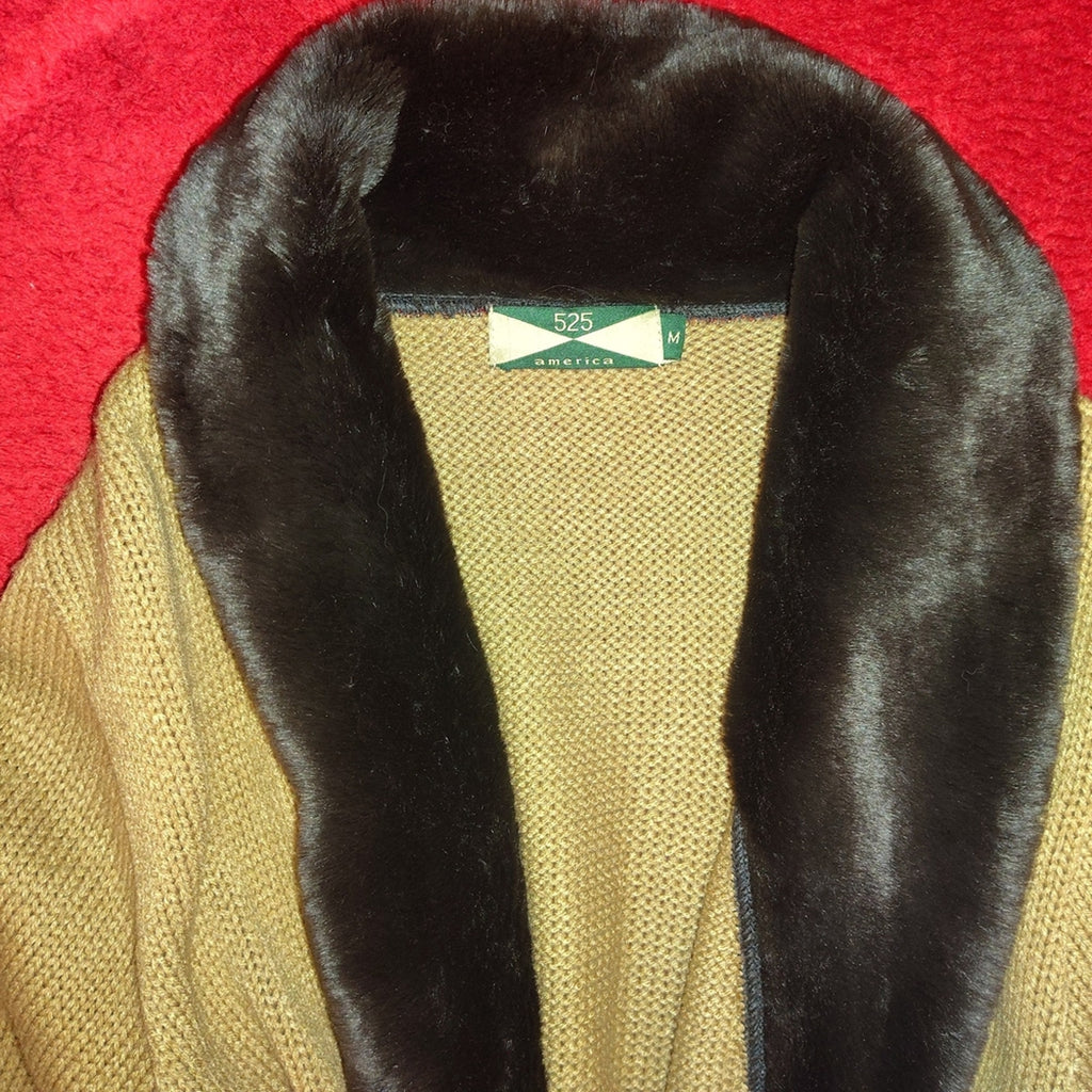 525 America Belted Cardigan Jacket with Faux Fur Trim Sz M
