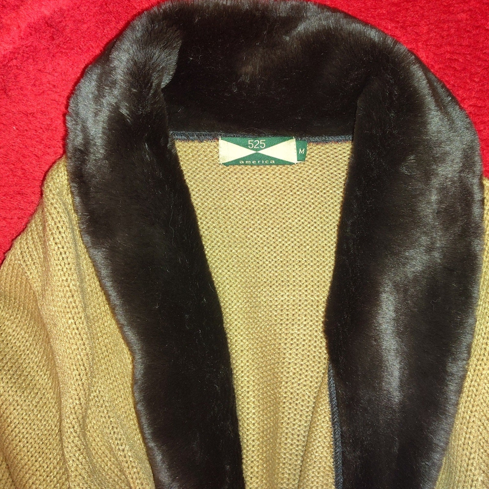 525 America Belted Cardigan Jacket with Faux Fur Trim Sz M