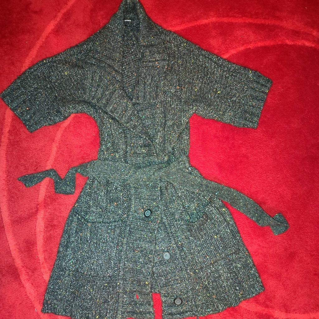 Express Gray Knit Long Cardigan Sz L