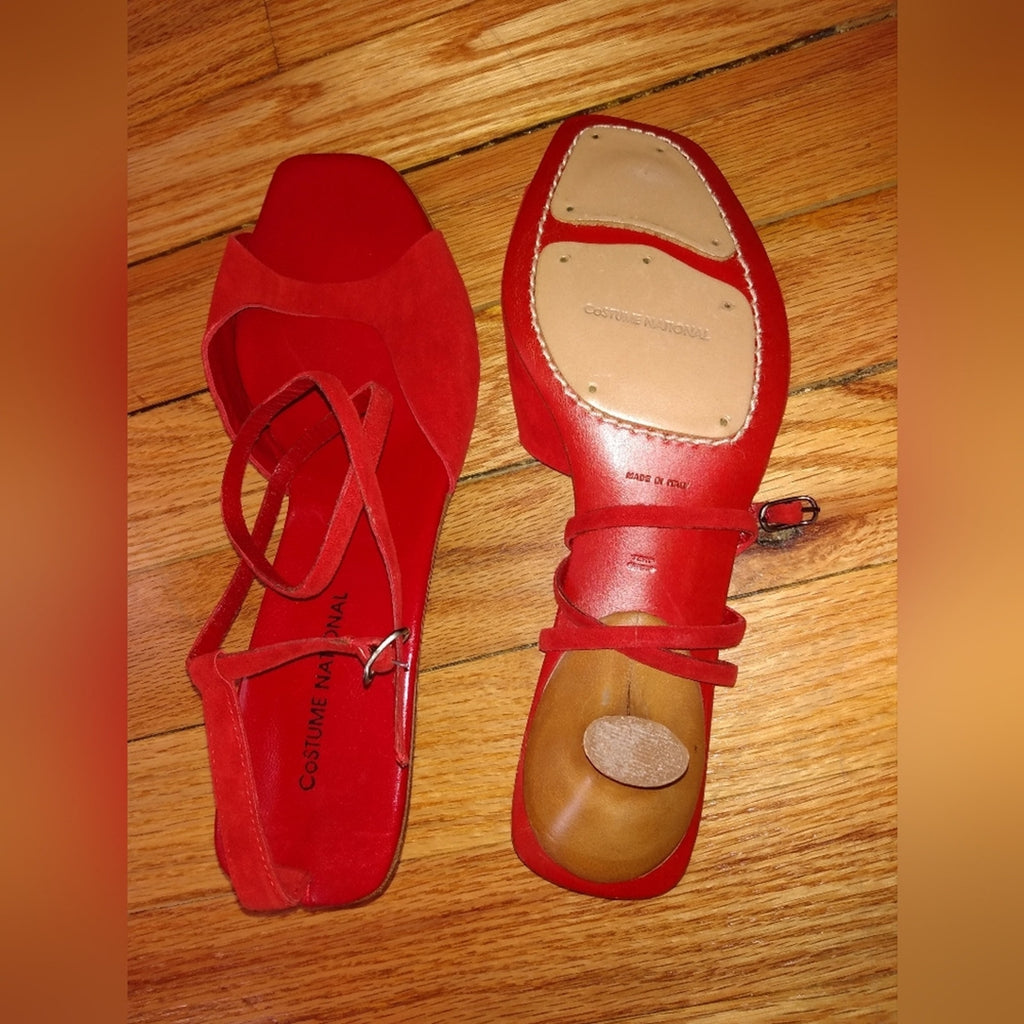 Vintage CNC Costume National Strappy Red Sandals Sz 8 NWOT