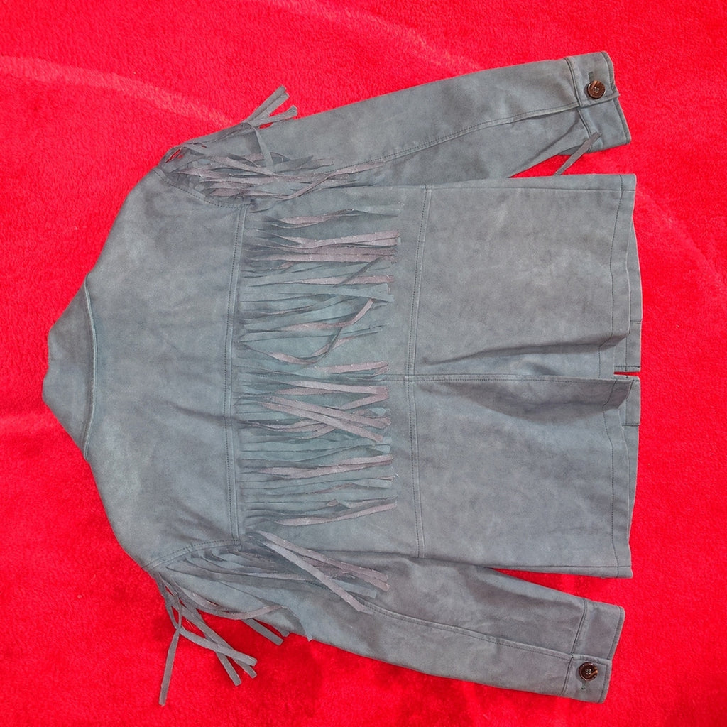 Urban Outfitters Green Faux Suede Fringe Shirt Jacket S