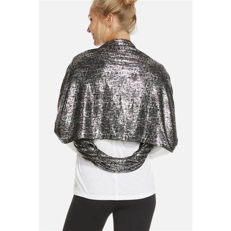 Fabletics NWT Nightshade Reversable Shrug / Infinity Scarf Blk&Silver
