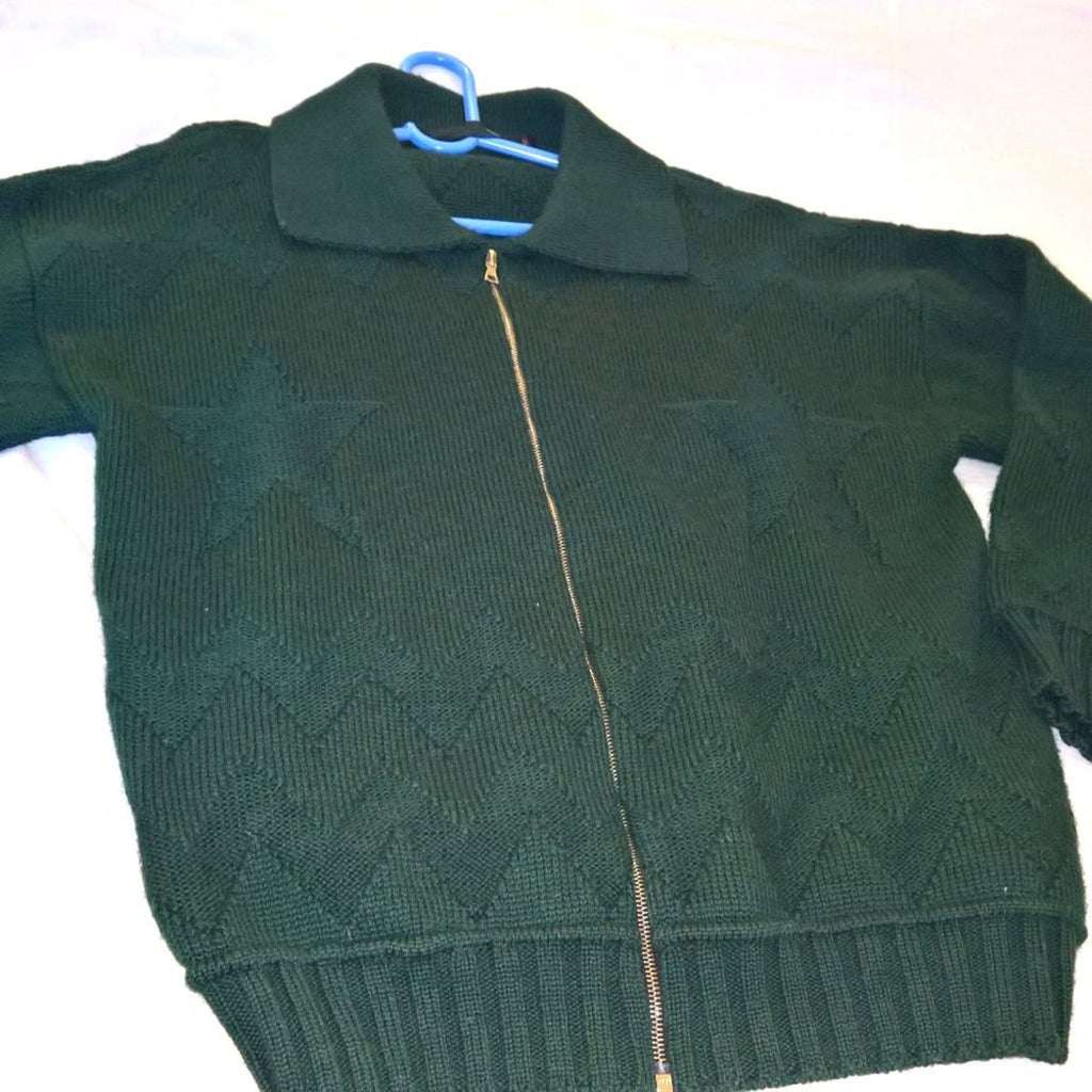 Vintage Collared 100% British Wool Zippered Sweater Sz M