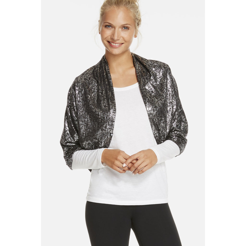 Fabletics NWT Nightshade Reversable Shrug / Infinity Scarf Blk&Silver