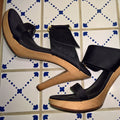 Vintage Wood & Satin Heels Michael Kors Sz 9
